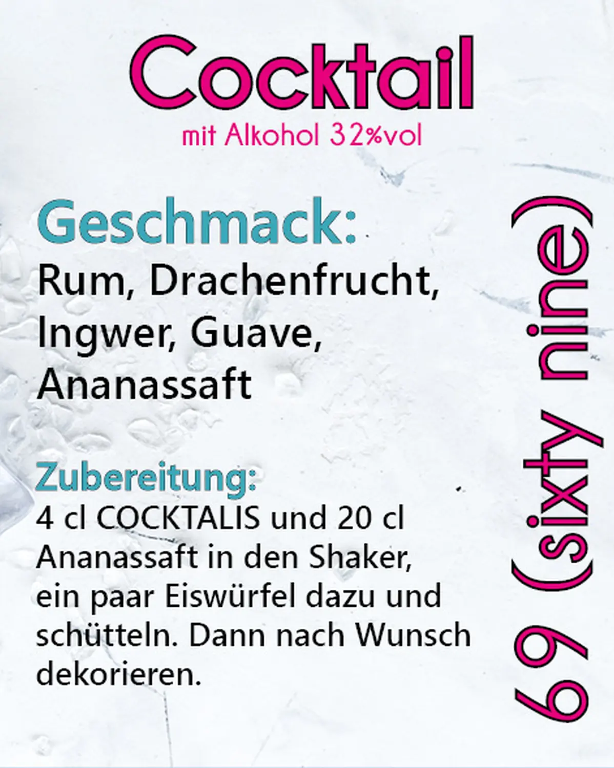 69 Cocktail mit Alkohol von COCKTALIS Deutschland Menükarte