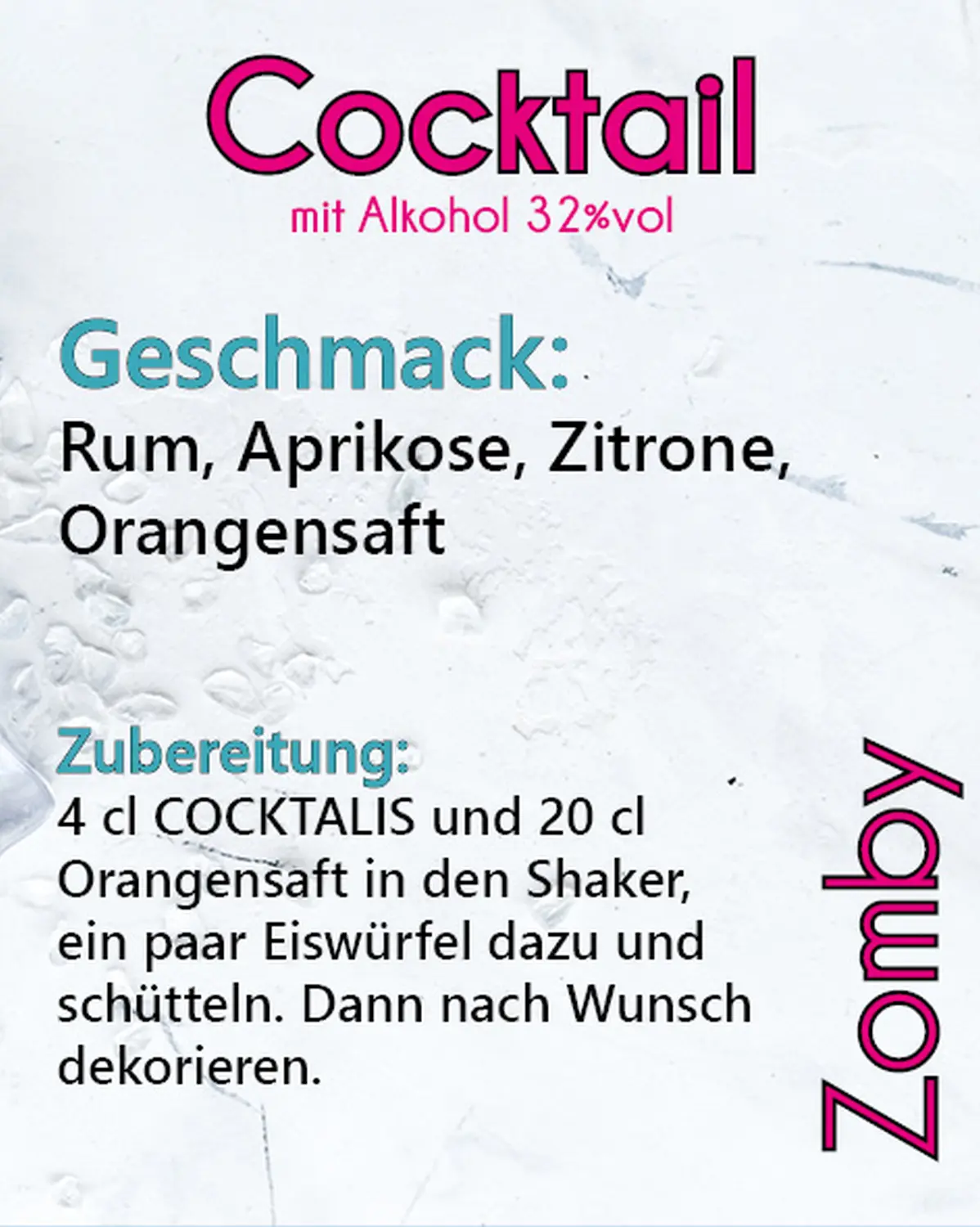 Zomby Cocktail mit Alkohol von COCKTALIS Deutschland Menükarte