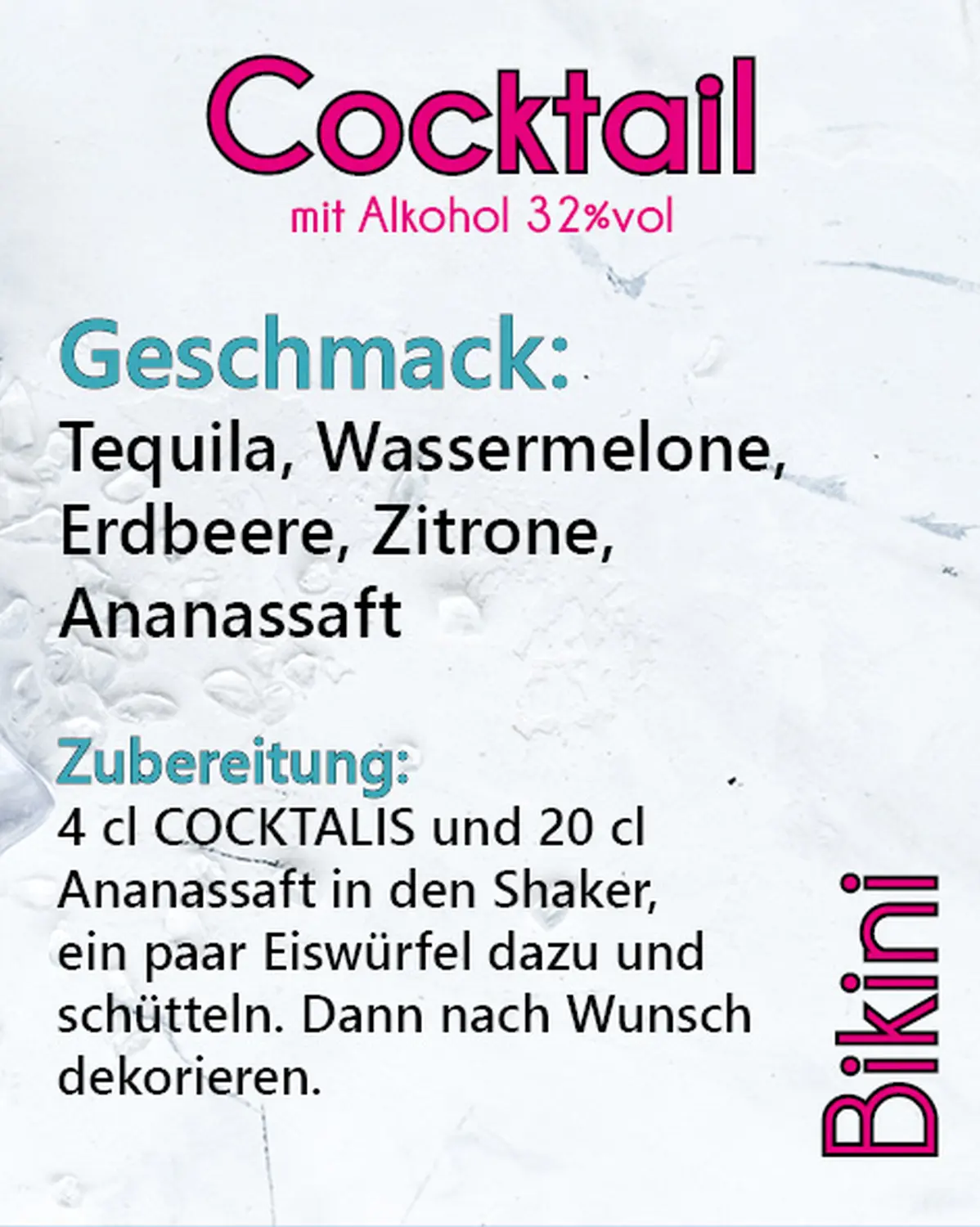 Bikini Cocktail mit Alkohol von COCKTALIS Deutschland Menükarte
