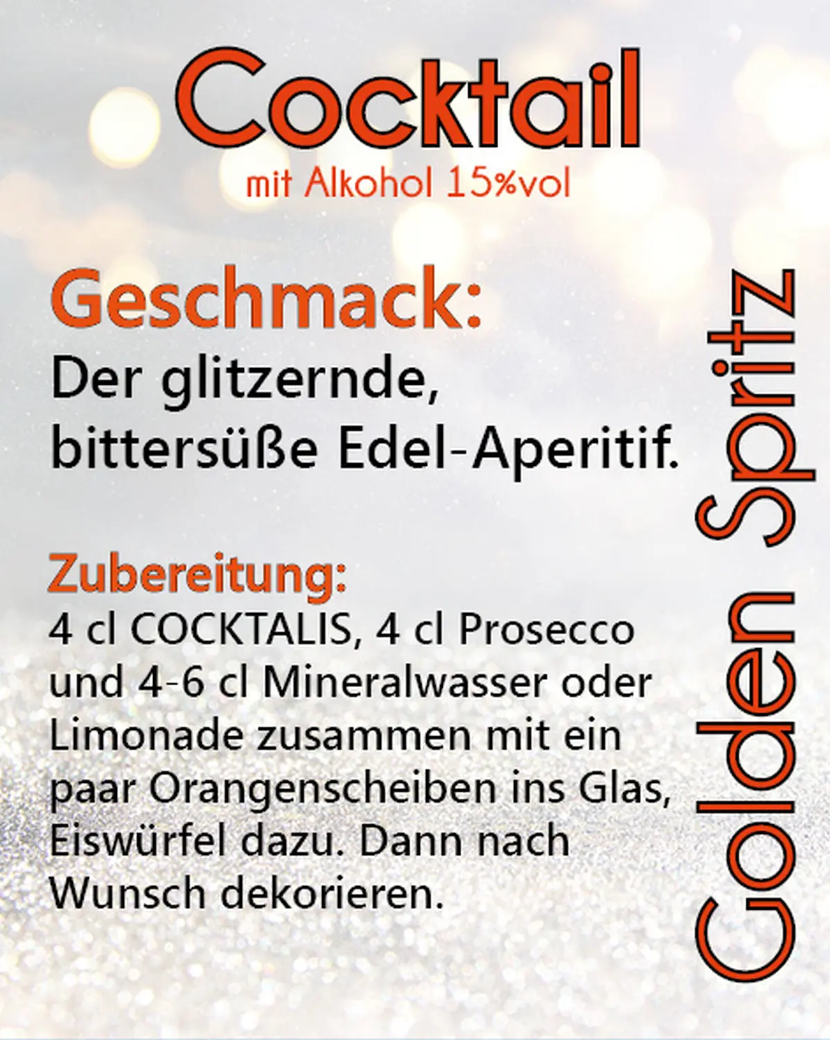 Golden Spriitz Cocktail mit Alkohol von COCKTALIS Deutschland Menükarte