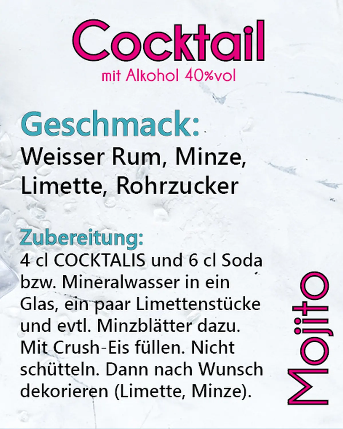 Mojito Cocktail mit Alkohol von COCKTALIS Deutschland Menükarte