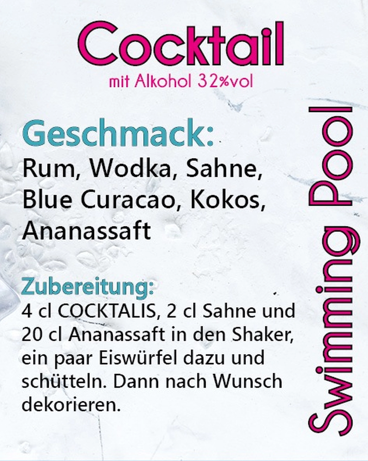 Swimming pool Cocktail mit Alkohol von COCKTALIS Deutschland Menükarte